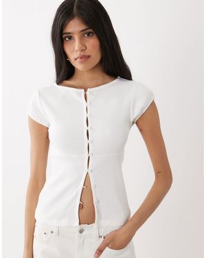 Miss Selfridge Button Through Slash Neck Top - White