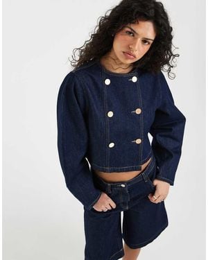 ASOS Denim Double Breasted Cocoon Sleeve Jacket - Blue