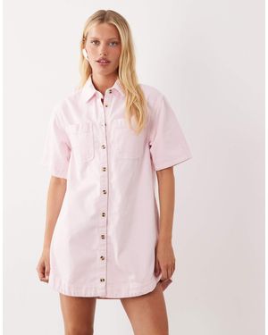 ASOS Denim Boxy Shirt Dress With Pocket Detail - Pink