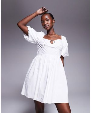 River Island Poplin Trim Detailed Mini Dress - White