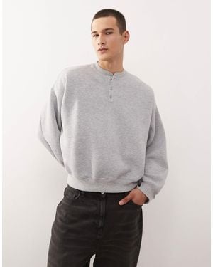 Collusion Henley Boxy Sweatshirt - Gray