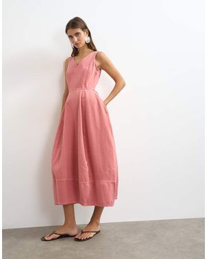 TOPSHOP Denim Midi-Jurk Met V-Hals En Barrel - Roze