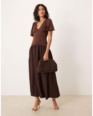 ASOS Hybrid Puff Sleeve Midi Tea Dress - Natural