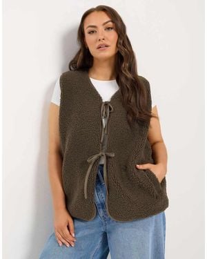 Yours Clothing Tie Front Fleece - Brown