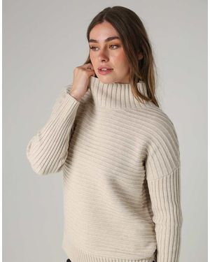 French Connection Cotton Ribbed Knit High Neck Jumper - Natural