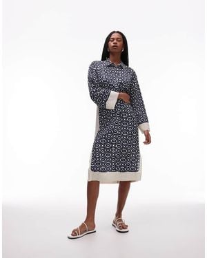 ARKET Vestito Camicia Midi A Maniche Lunghe Blu E Bianco Con Stampa
