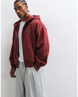 Collusion Schwerer oversize-kapuzenpullover mit reißverschluss - Rot