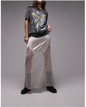 TOPSHOP Satin Lace Mix Maxi Skirt - Grey
