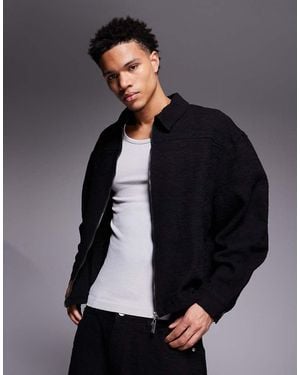 Liquor N Poker Boxy Textured Denim Harrington Jacket - Grey