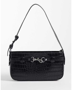 Abercrombie & Fitch Bolso De Hombro Años 2000 Con Detalle Metálico En Efecto Cocodrilo-Marrón - Negro
