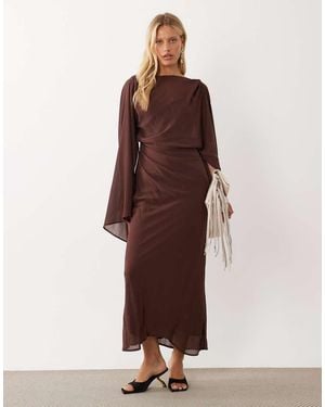 ASOS Kimono Sleeve Cape Detail Draped Midaxi Dress With Open Back - Brown