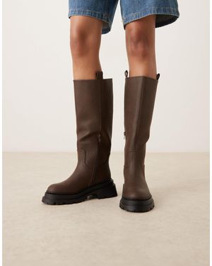 ASOS Cecilia - bottes hautes plates à semelle chunky - chocolat - Noir