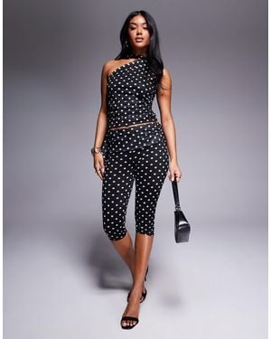Kaiia Exclusive Double Layered Slinky Mesh Foldover Waistband Capri Trouser Co-ord - Blue