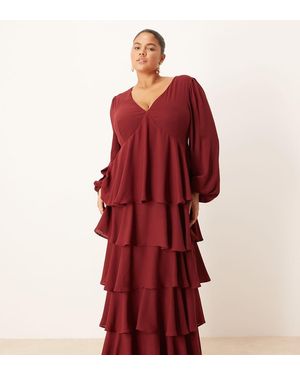 Pretty Lavish Curve Vestido Largo Rojo Con Volantes Ashton De -Morado