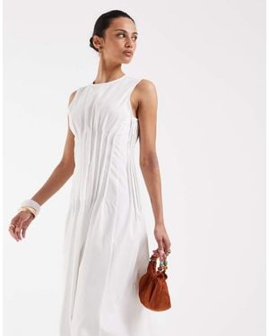 Vero Moda Poplin Pleated Waist Sleeveless Midi Dress - White