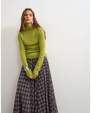 TOPSHOP Gestricktes oberteil aus wollmix mit doppelter lage und transparentem rollkragen - Grün