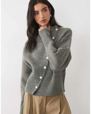 Pretty Lavish Gebreid Asymmetrisch Vest Met Knopen - Grijs