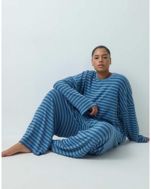 ASOS Asos Design Curve Brushed Long Sleeve Loungewear Set - Blue