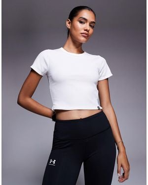 Under Armour Rival - t-shirt côtelé effet rétréci - Blanc