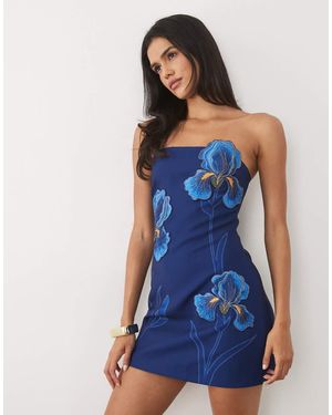 JW PEI Iris 3d Floral Structured Bandeau Mini Dress - Blue