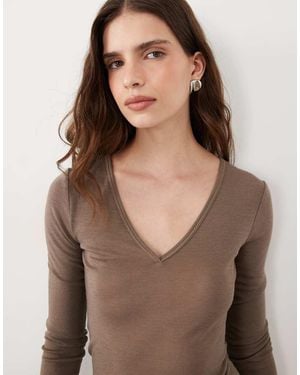 ARKET Top A Maniche Lunghe Color Talpa Con Scollo A V - Marrone