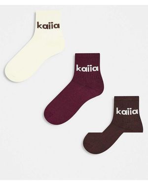 Kaiia Confezione Da 3 Paia Di Calzini Con Logo Ricamato A Contrasto - Viola