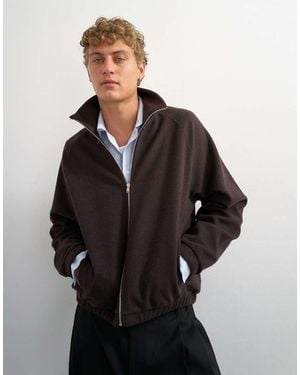 TOPMAN Sudadera De Cuello Alzado Afelpada De Corte Holgado Y Corto Con Media Cremallera - Negro