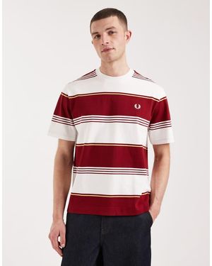 Fred Perry Heavyweight Striped Logo T-Shirt - Red