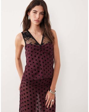Motel Kasia Co-Ord V Neck Lace Polka Dot Top - Purple