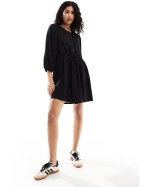 Vila Linen Touch Tie Waist Mini Dress - Black