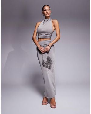 Aria Cove Slinky Maxi Skirt Co-Ord - Gray