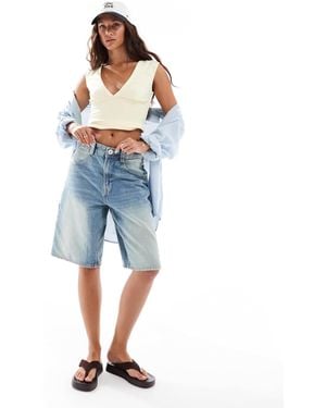 Bershka Adjustable Waist baggy Longline Shorts - Blue