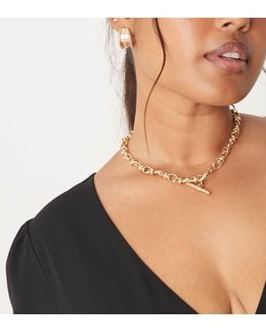 ASOS Asos Design Curve Short T-Bar Necklace With Chunky Twisted Chain Links - Brown