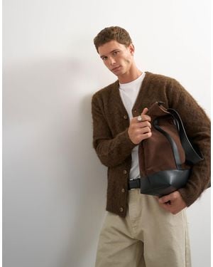 TOPMAN Classic Fit Brushed Knitted Cardigan - Brown