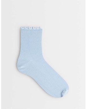 TOPSHOP Geribbelde Sokken Met Ruches - Blauw