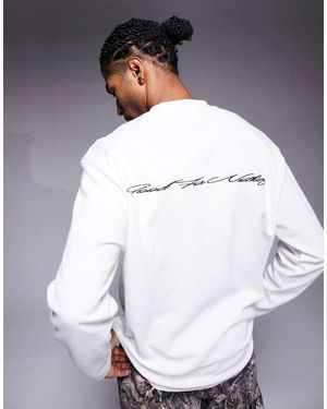 Good For Nothing Camiseta Blanca Extragrande De Manga Larga Con Logo Bordado De Tejido Gofrado De - Gris