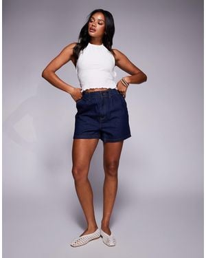 Missy Empire Denim Elasticated Paperbag High Waist Shorts - Blue