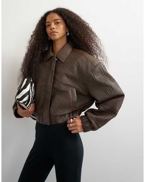 TOPSHOP Bomberjack Van Imitatieleer Met Structuur - Bruin