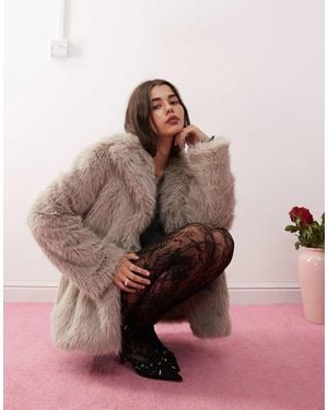 Motel Lupita Longline Faux Fur Jacket - Pink