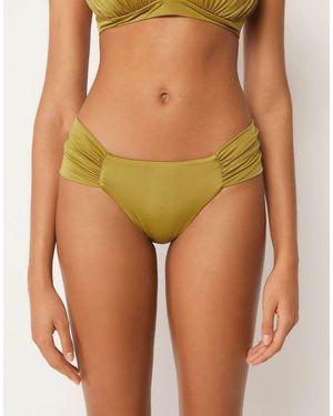 Calzedonia Shiny Satin Ruched Bikini Bottoms - Green