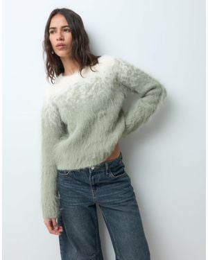 Aware Hairy Texture Knitted Sweater - Green