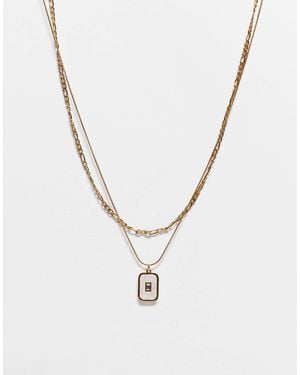 ASOS Waterproof Stainless Steel 2 Pack Chain And Faux Mother Of Pearl Pendant - Metallic