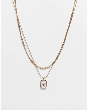 ASOS Waterproof Stainless Steel 2 Pack Chain And Faux Mother Of Pearl Pendant - Metallic