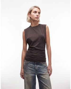 Weekday Sleeveless Top With Cinched Gathered Waist - Brown