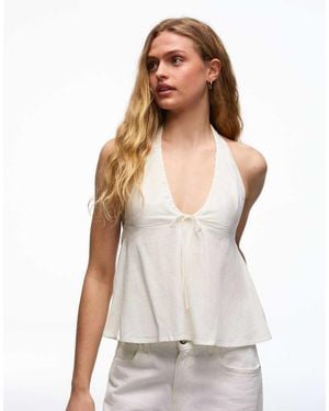 Bershka Halter Top Linen Blend Tie - White