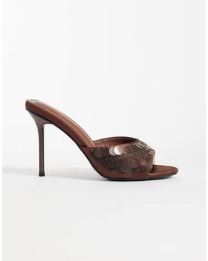 Glamorous Heeled Sandals With Sequins - Brown