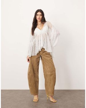 ARRANGE Sheer Delicate Lace Volume Blouse - White