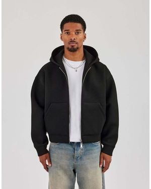 CERNUCCI Double Knit Zip Through Boxy Hoodie - Black