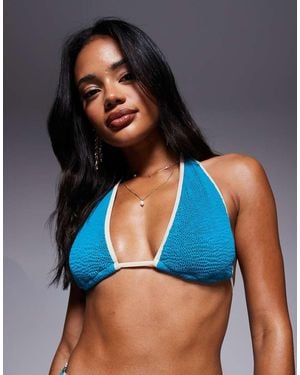 Moda Minx Scrunch Contrast Binding Halter Bikini Top - Blue