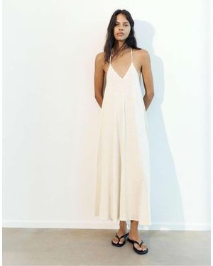 Pull&Bear Vestito Midi Con Spalline Sulla Schiena - Bianco